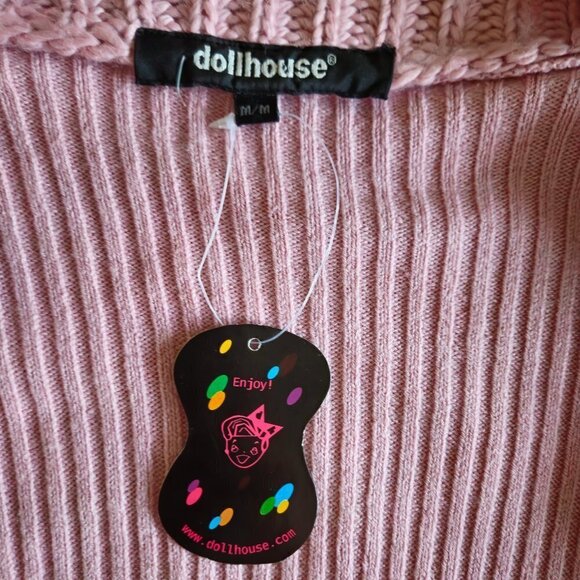 Dollhouse Knits open front flared ribbed cuff dusty rose cardigan women's size M - Picture 4 of 12